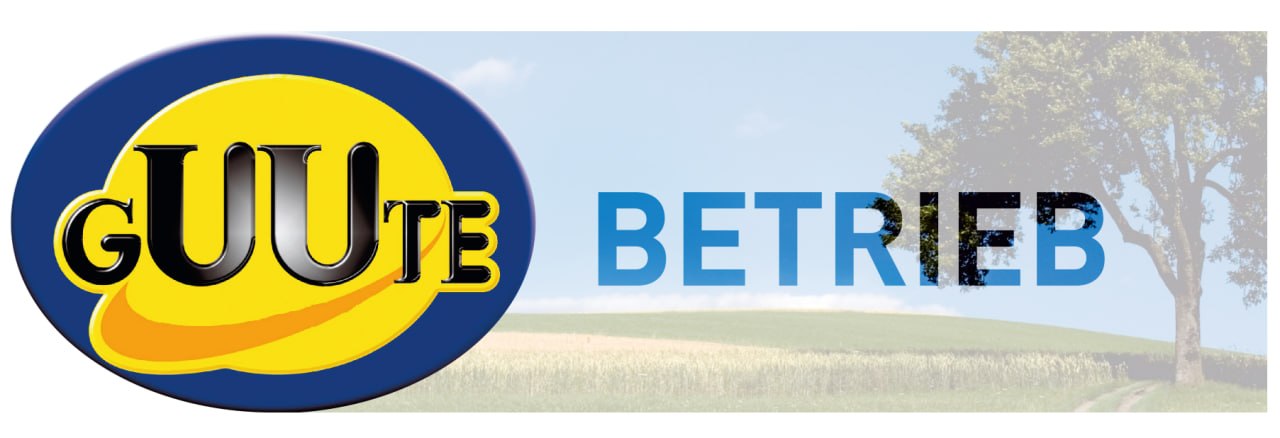 Logo „guute Betrieb“: gelb-blaues Oval mit dem Schriftzug guute vor einer Landschaft mit Baum